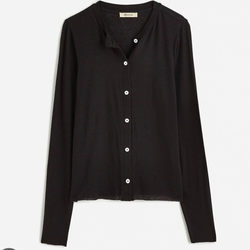 New Madewell Black Wool-Blend Crewneck Cardigan - Size: Small